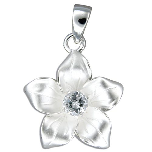 Sterling Silver White Sand CZ Plumeria Pendant (XL)