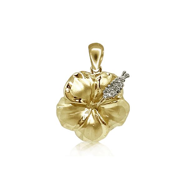 14KT Yellow Gold 19MM Hibiscus Pendant with Diamond Stamens