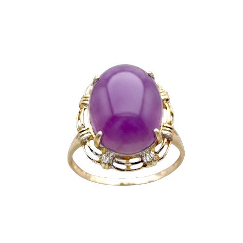 14KT Yellow Gold Cut-In Rope Design with Oval Shaped Purple Jade Ring