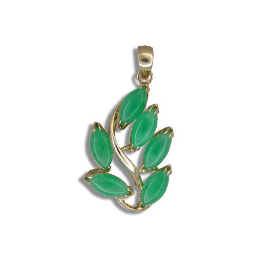 14KT Yellow Gold Leaf Design with Green Jade Pendant