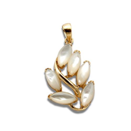 14KT Yellow Gold Leaf Design with MOP (Mother of Pearl Shell) Pendant