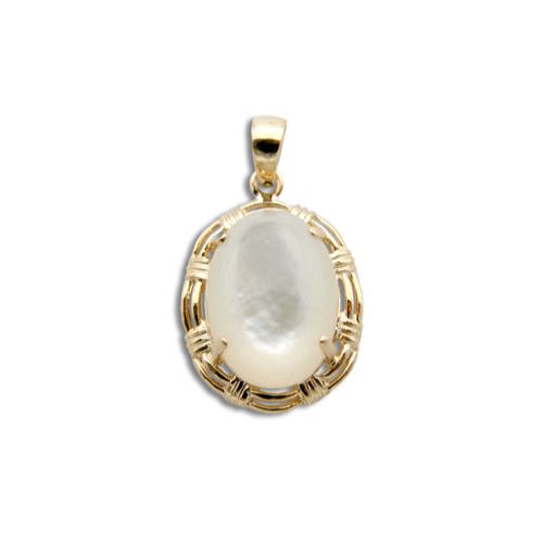 14KT Gold Cut-In Rope Design with Oval Shaped MOP (Mother of Pearl Shell)  Pendant