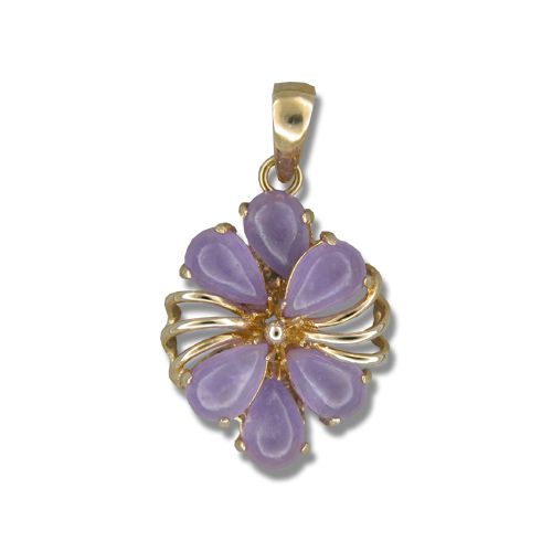 14KT Yellow Gold Fancy Six-Petal Plumeria with Purple Jade Pendant