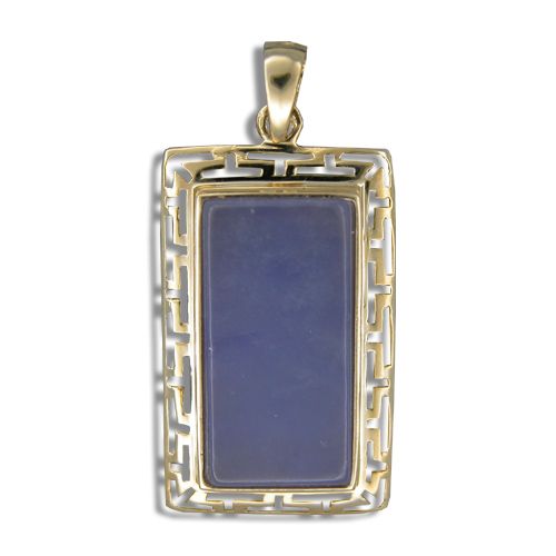 14KT Gold Cut-In Wavy Greek symbol Design with Rectangle Shaped Purple Jade Pendant