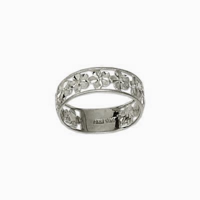 14kt White Gold 4mm Cut-In Hawaiian Plumeria with 6mm Ring Band