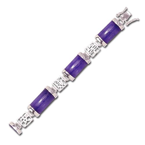 Sterling Silver Chinese Characters with Purple Jade Bracelet