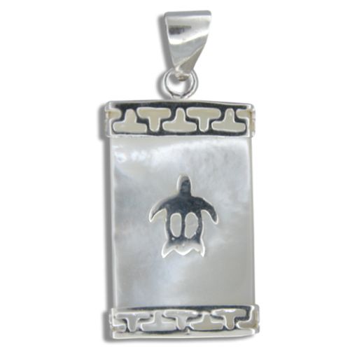Sterling Silver Hawaiian Honu on Rectangle MOP (Mother of Pearl Shell) Pendant