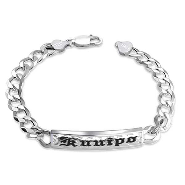 Sterling Silver Curb Link ID Bracelet with Custom Name