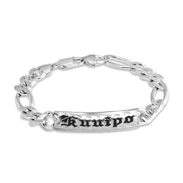 Sterling Silver Figaro Link ID Bracelet with Custom Name for Men