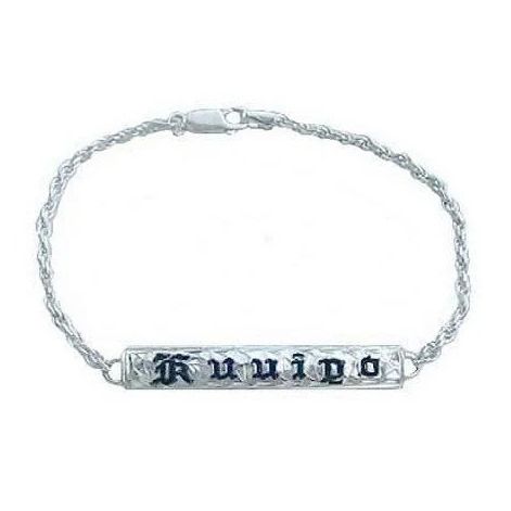 Kids Sterling Silver Hawaiian ID Bracelet with Custom Name in black Enamel