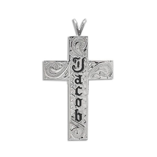 Sterling Silver Custom Hawaiian Cross Pendant with Name