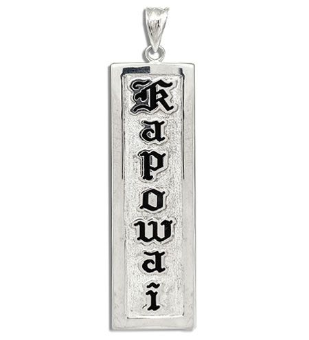 Sterling Silver Name Drop Hawaiian Pendant with Raised Black Enamel Letters