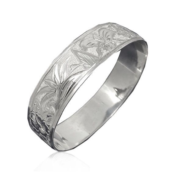 Sterling Silver Hawaiian Custom Made  Bangle with Premium Flowers of Hawaii Design