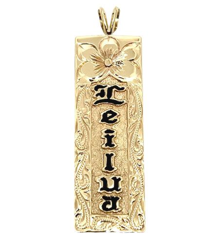 14KT Gold Yellow Gold Plumeria Scroll Vertical Pendant