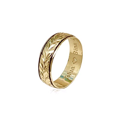 14K Yellow Gold Custom Hawaiian Maile Ring with Black Borders