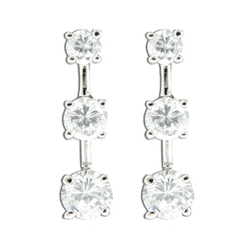 Sterling Silver Three Clear CZ Earrings 