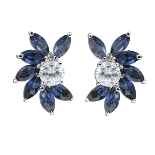 Sterling Silver Marquise Shaped Sapphire Blue CZ Earrings 