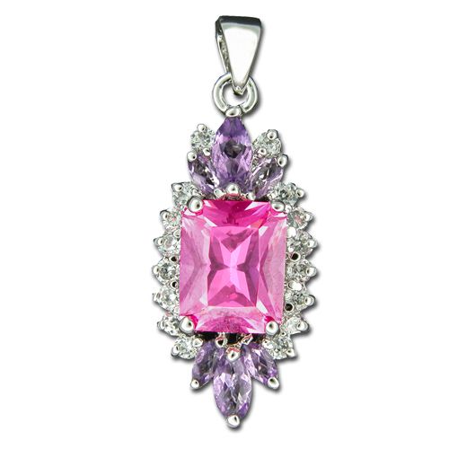 Sterling Silver Bouquet Design with Multi-Color CZ Pendant 