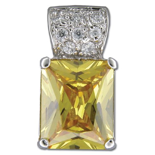 Sterling Silver Rectangular Shaped Citrine Yellow CZ Pendant 