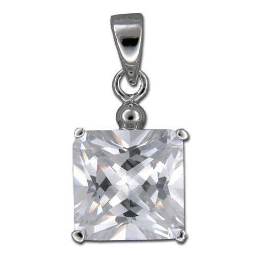 Sterling Silver Minimalist Square-Shaped Clear CZ Pendant