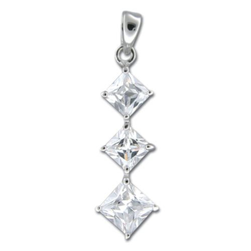 Sterling Silver Triple Rhombus Shaped Clear CZ Drop Pendant 